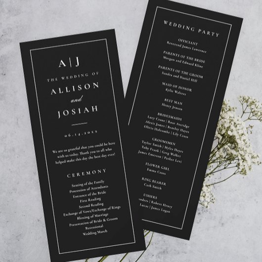 Elegantes Monogram Black and White Wedding Program Einladung