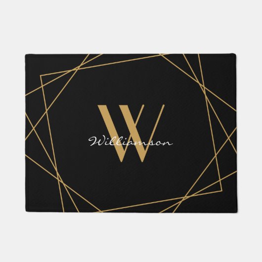Elegantes Monogram Black Gold Add Name Script Fußmatte (Vorderseite)