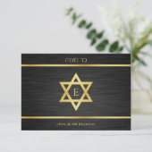 Elegantes Monogram Black & Gold Bat mitzvah Brunch Einladung (Stehend Vorderseite)