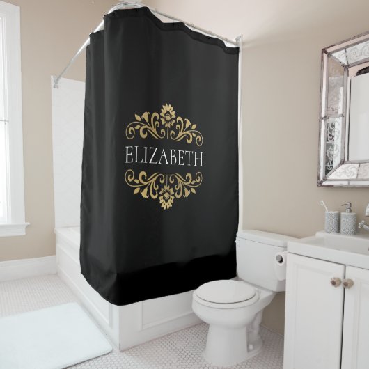 Elegantes Monogram Black Gold Duschvorhang (Beispiel)