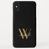 Elegantes Monogram Black Gold Einfache Namensschri Case-Mate iPhone Hülle (Rückseite)