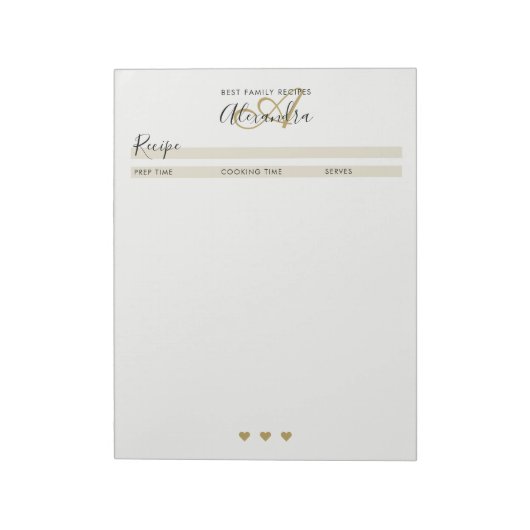 Elegantes Monogram Black Gold Einfaches Rezept No Notizblock (Rotiert)
