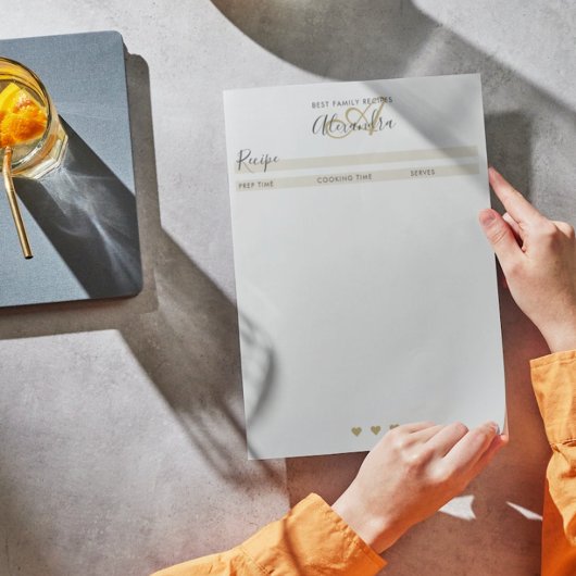 Elegantes Monogram Black Gold Einfaches Rezept No Notizblock