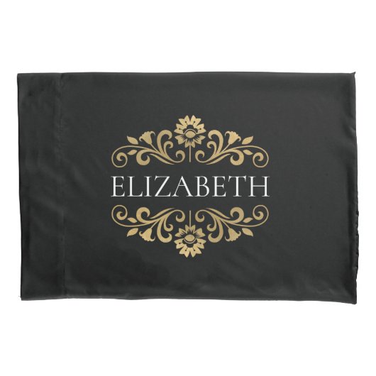 Elegantes Monogram Black Gold Kissenbezug (Vorderseite)