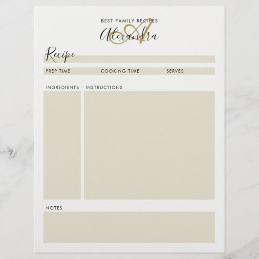 Elegantes Monogram Black Gold Modernes Rezept (Vorderseite)