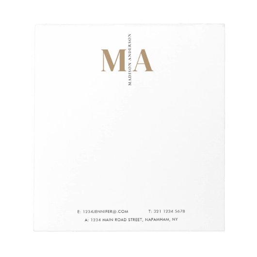 Elegantes Monogram Black Gold Name Business Notizblock (Vorderseite)