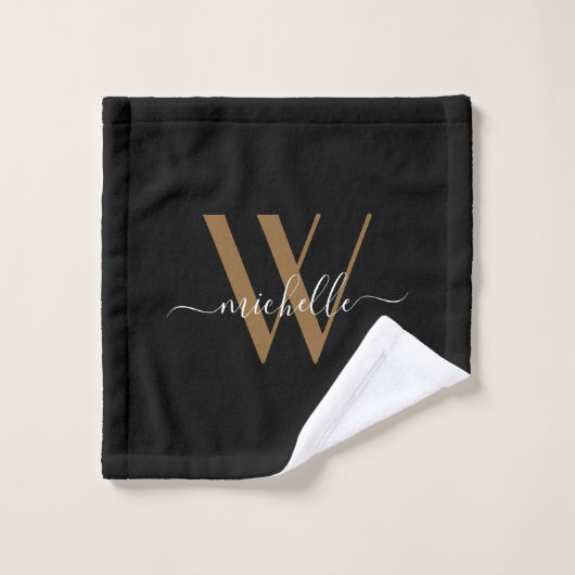 Elegantes Monogram Black Gold Name Script Badhandtuch Set (Waschlappen)