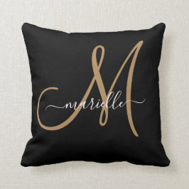 Elegantes Monogram Black Gold Name Throw Pillow Kissen