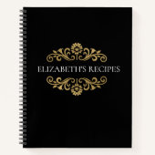 Elegantes Monogram Black Gold Rezept Cookbook Notizblock (Vorderseite)