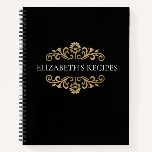 Elegantes Monogram Black Gold Rezept Cookbook Notizblock (Vorderseite)