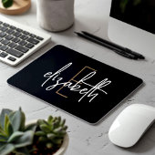 Elegantes Monogram Black Gold Script Mousepad