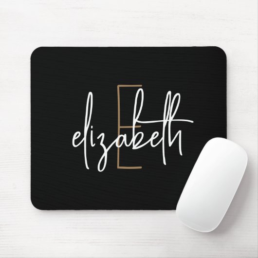 Elegantes Monogram Black Gold Script Mousepad (Mit Mouse)