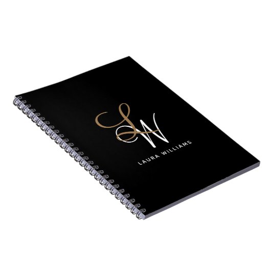 Elegantes Monogram Black Gold Script Notebook Notizblock (Rechte Seite)