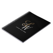 Elegantes Monogram Black Gold Script Notebook Notizblock (Linke Seite)