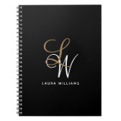 Elegantes Monogram Black Gold Script Notebook Notizblock (Vorderseite)