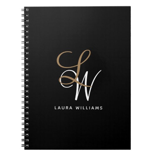 Elegantes Monogram Black Gold Script Notebook Notizblock (Vorderseite)