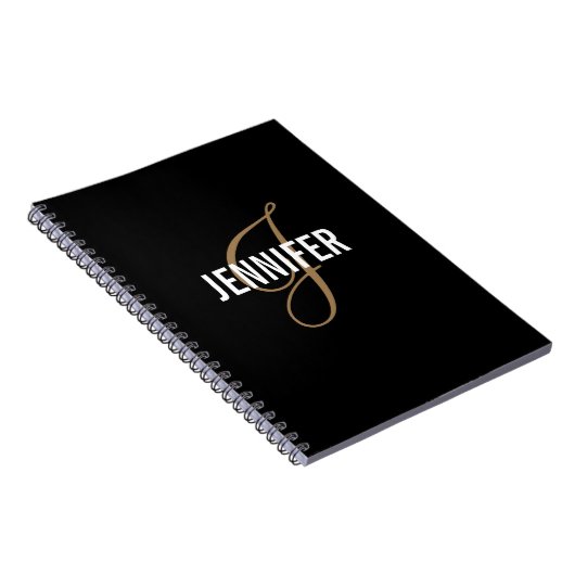 Elegantes Monogram Black Gold Script Notebook Notizblock (Rechte Seite)
