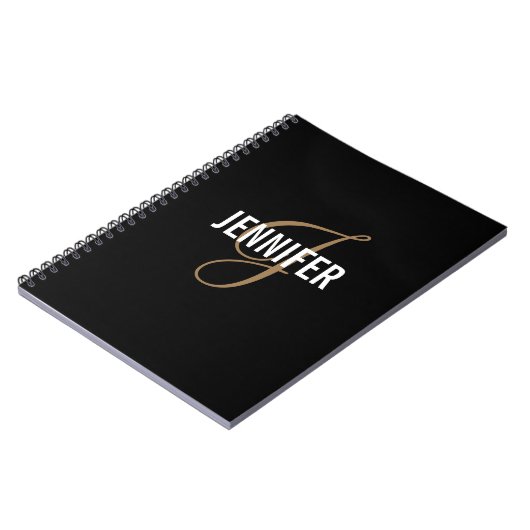 Elegantes Monogram Black Gold Script Notebook Notizblock (Linke Seite)