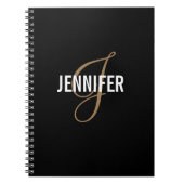 Elegantes Monogram Black Gold Script Notebook Notizblock (Vorderseite)