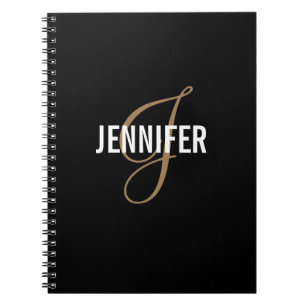 Elegantes Monogram Black Gold Script Notebook Notizblock
