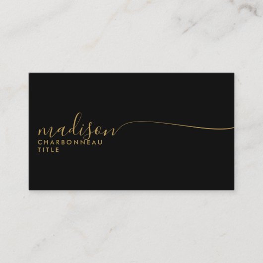 Elegantes Monogram Black Gold Script Visitenkarte (Vorderseite)