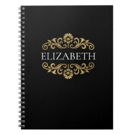 Elegantes Monogram Black Gold Spiral Foto Notebook Notizblock