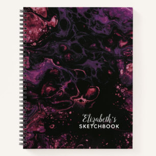 Elegantes Monogram Black Lila Marble Sketchbook Notizblock