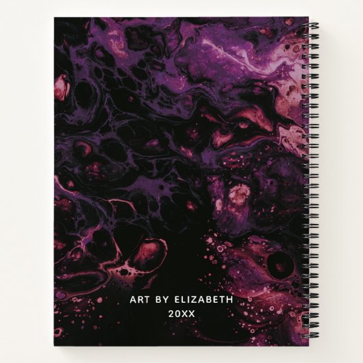 Elegantes Monogram Black Lila Marble Sketchbook Notizblock (Rückseite)