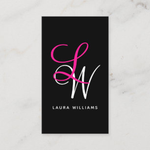 Elegantes Monogram Black Pink Script Visitenkarte