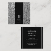 Elegantes Monogram Black Silver Quadratische Visitenkarte (Vorne/Hinten)