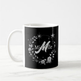 Elegantes Monogram Black Silver Script Kaffeetasse