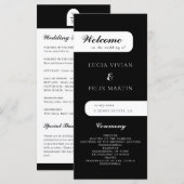 Elegantes Monogram Black Wedding Programm (Vorne/Hinten)