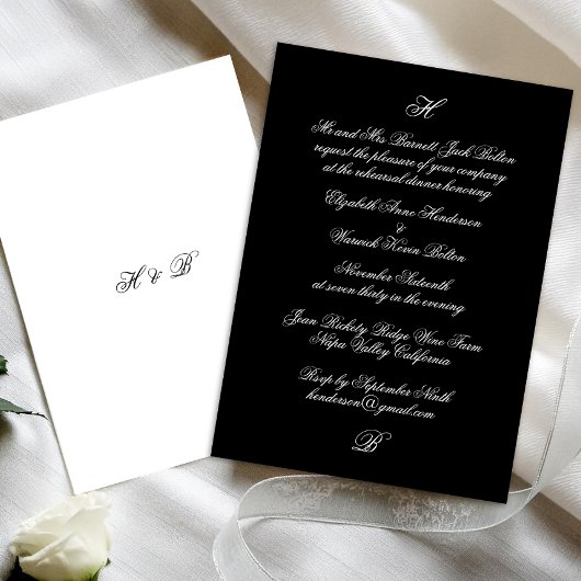 Elegantes Monogram Black & White Probe Dinner Einladung