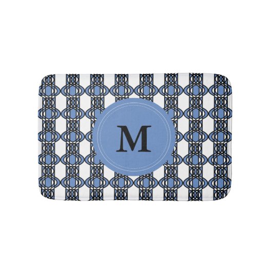 Elegantes Monogram Blue Abstrakt Scarab Muster Badematte (Vorderseite)