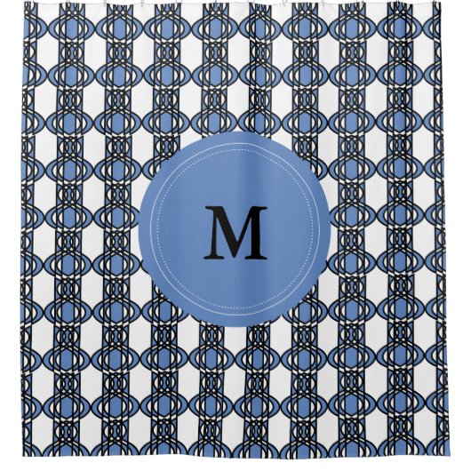Elegantes Monogram Blue Abstrakt Scarab Muster Duschvorhang (Vorderseite)