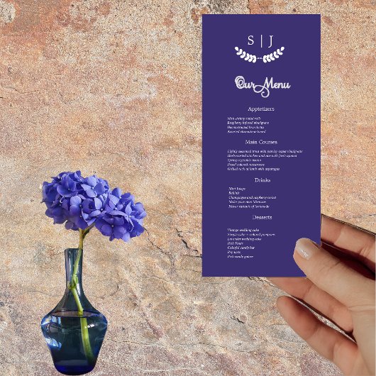 Elegantes Monogram Blue Jewel Tone Dinner Menu Menükarte