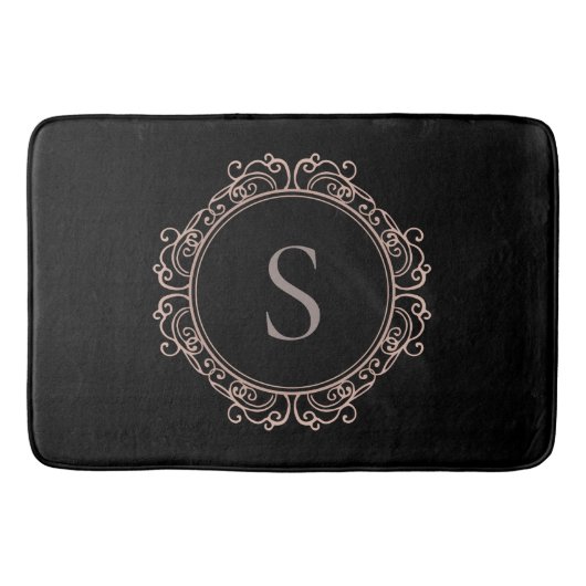 Elegantes Monogram Blush Black Badematte (Vorderseite)