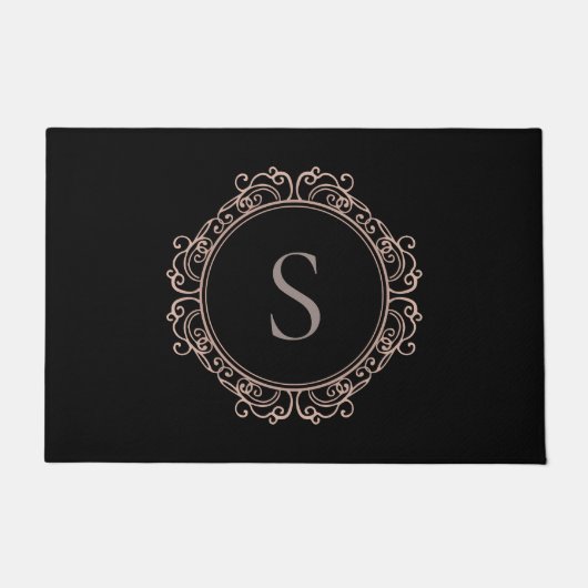 Elegantes Monogram Blush Black Fußmatte (Vorderseite)
