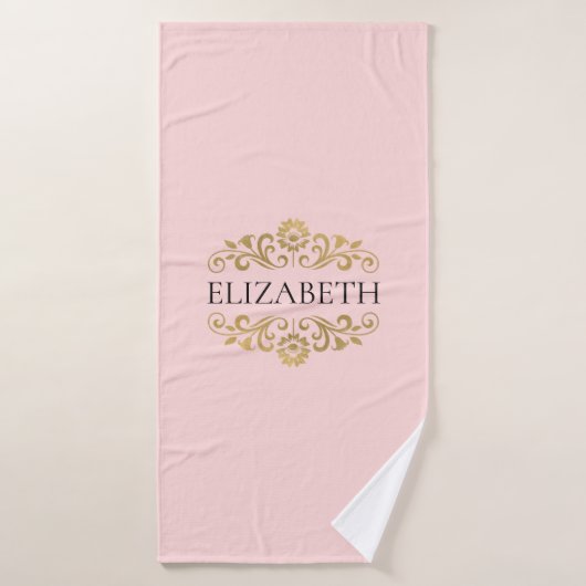 Elegantes Monogram Blush Pink Gold Badetuch Badehandtuch (Badehandtuch)