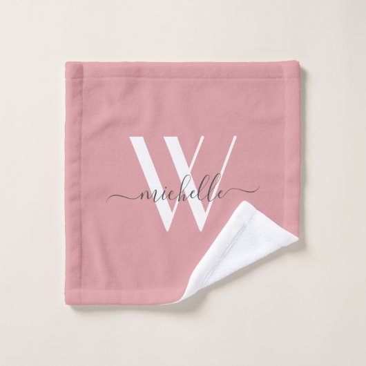 Elegantes Monogram Blush Pink Name Script Badhandtuch Set (Waschlappen)