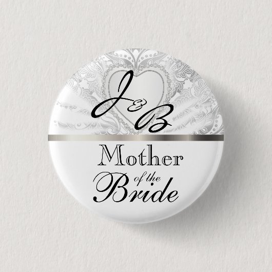 Elegantes Monogram Brautparty White Satin Design Button (Vorderseite)