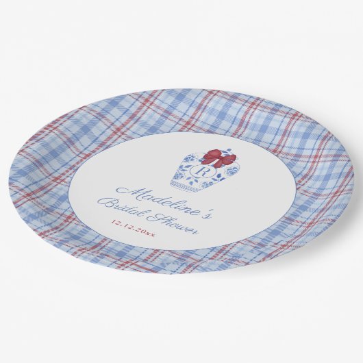 Elegantes Monogram Christmas Brautparty Party Pappteller (Schrägansicht)