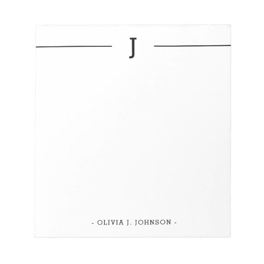 Elegantes Monogram Classic Schwarz-weiß Notepad Notizblock (Vorderseite)