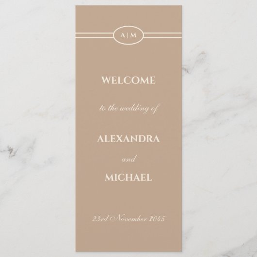 Elegantes Monogram Cream Taupe Hochzeitsprogramm Programm (Vorderseite)