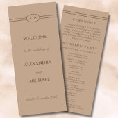 Elegantes Monogram Cream Taupe Hochzeitsprogramm Programm
