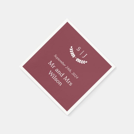 Elegantes Monogram Dark Red Jewel Tone Dinner Serviette (Ecke)