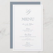 Elegantes Monogram Dusty Blue Script Wedding Menu (Vorne/Hinten)