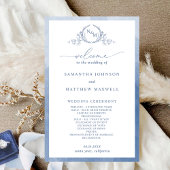 Elegantes Monogram Dusty Blue Wedding Programm