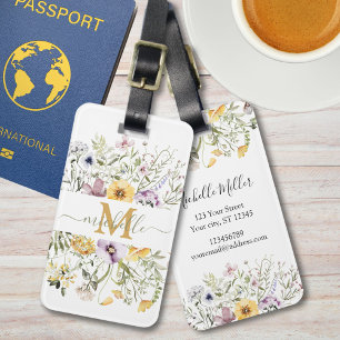 Elegantes Monogram Farbenfrohes Wildblumengarten-B Gepäckanhänger