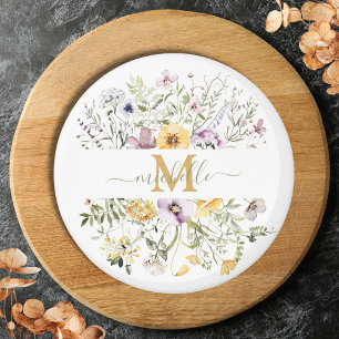 Elegantes Monogram Farbiges Wildblumengarten-Blume Magnet
